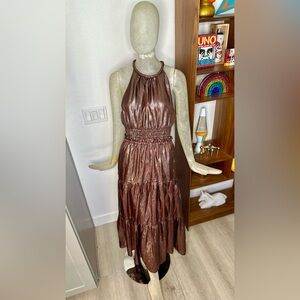 A.L.C. Elara Silk Metallic Halter Maxi Dress in Bitter Chocolate🍫☕️. Size 10